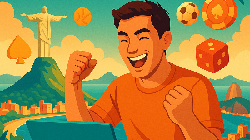 Pessoa comemorando em frente a um notebook